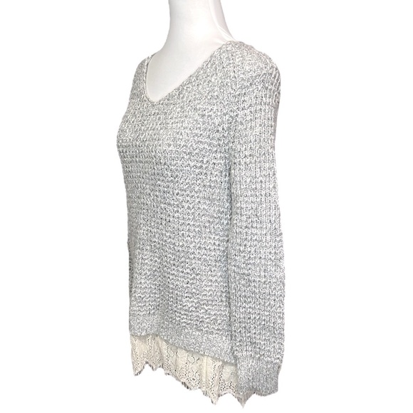 Soft Surroundings Heather Gray Sweater with Lace Hem - Picture 2 of 5